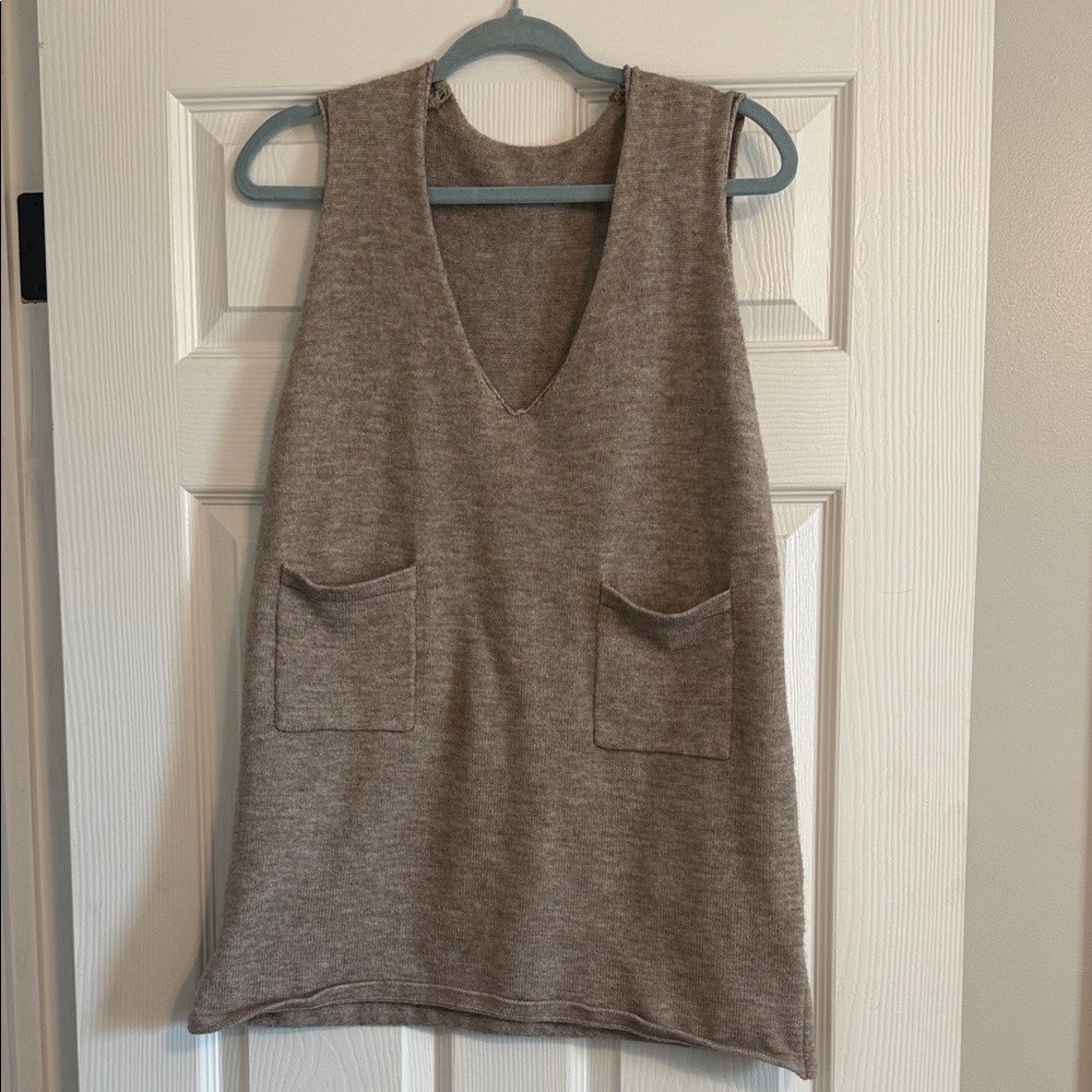 Sleeveless V-Neck Tan Dress